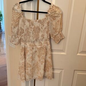 Reformation Cream and Tan Floral Mini Dress